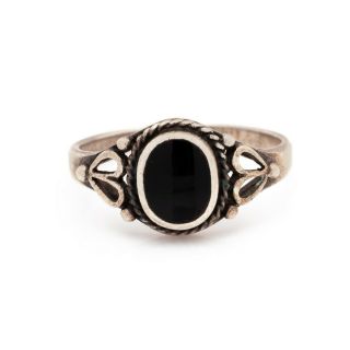 Antique Vintage Deco Style Sterling Silver Byzantine Bali Onyx Band Ring Sz 7.  25 2