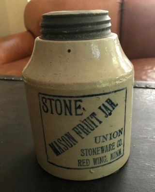 Antique Union Stoneware Co.  6.  5” Stone Mason Fruit Jar Red Wing Minn.  Crock