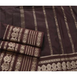 Sanskriti Vintage Dark Red Saree Pure Silk Zari Woven Craft Soft 5Yd Fabric Sari 2