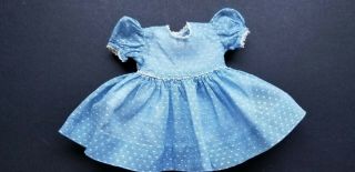 Vintage 1950,  Sbaby Blue Dotted Swiss Doll Dress With Lace Detail Fits 14 " Doll