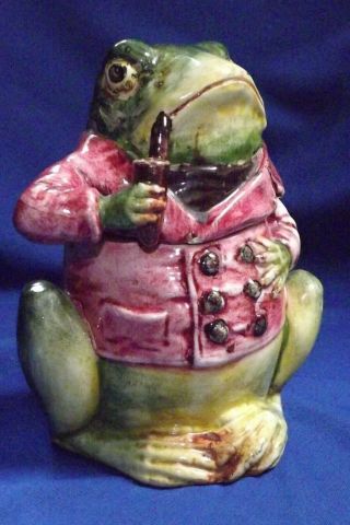 Antique Majolica Smoking Frog Tobacco Jar /humidor Bright Color 1 Exterior Chip