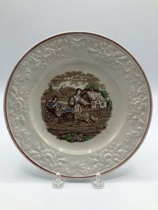 Antique Transferware Child’s Plate With Goat Pulling Buggy
