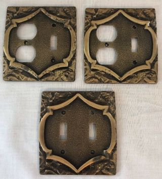 Vintage Set Of 3 Amerock Monterey Brass Outlet Switch Plate Cover