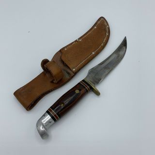 Vintage Western Fixed Blade Hunting Skinning Knife W39 H,  Leather Sheath