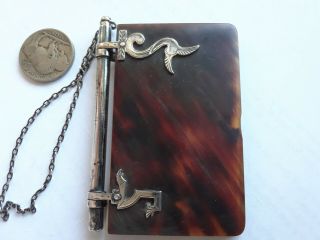Antique Carnet De Bal Turtle Shell/sterling Note Book With Orig Pencil & Paper
