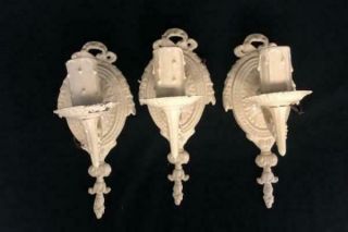 Set Of 3 Antique Vintage Brass Candle Style Wall Sconce Electric Light Fixture