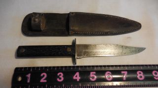 Vintage Imperial Prov.  Ri Bowie Knife W/ Leather Sheath Jigged Handles 1946 - 1956