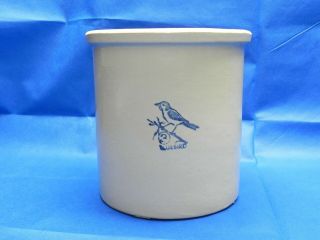 Antique Stoneware 3 Gallons Blue Bird Crock Cobalt Bird On Oatmeal Glaze
