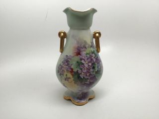 Antique C 1890’s Signed M R France (m Redon) Hp Purple Flowers & Gold Gilt Vase