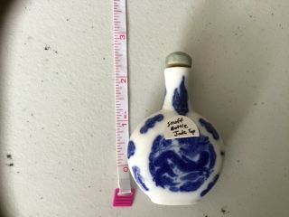 Fine Antique Chinese Blue & White Porcelain Lion Shoulder Snuff Bottle Jade Top