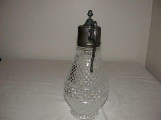 VINTAGE DIAMOND CUT GLASS PITCHER DECANTER WITH SILVER PLATED HINGED LID ITALY 3