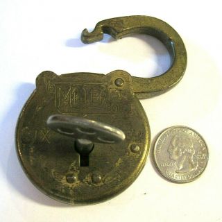 Antique Vintage Miller Six Lever Padlock & Skeleton Key 3