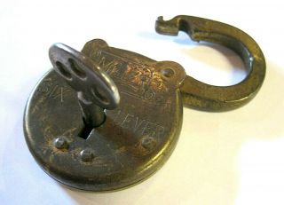 Antique Vintage Miller Six Lever Padlock & Skeleton Key 4