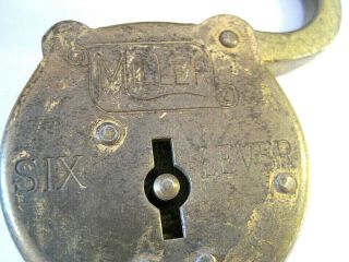 Antique Vintage Miller Six Lever Padlock & Skeleton Key 6