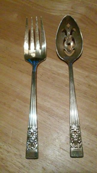 Oneida Community Coronation Silver Plate Slotted Serving Spoon And Fork Set