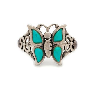 Antique Vintage Deco Mid Century Modern Sterling Silver Turquoise Ring Sz 5.  75 2