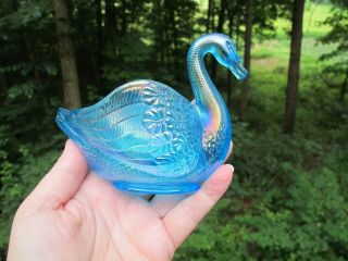 Dugan Celeste Blue Antique Carnival Art Glass Swan Pastel - Glorious Salt Dip