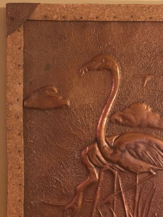 Antique Arts And Crafts Hammered Copper Wall Picture 1910 - 1920 Flamingoes 2