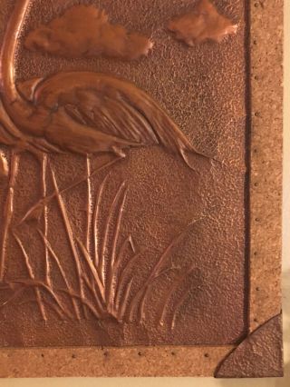 Antique Arts And Crafts Hammered Copper Wall Picture 1910 - 1920 Flamingoes 5
