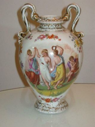 Stunning Antique Dresden Porcelain Twin Handled Vase