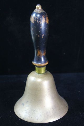 Antique School House Teacher’s Hand Bell Solid Brass Wood Handle 6 7/8 "