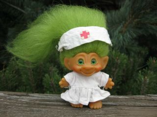 1960s All Vintage Scandia House 3 " Nurse Troll Doll W/green Spiral Eyes