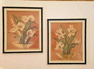 Sanford De Jonge Vintage Framed Floral Print Set Mid Century Pictures