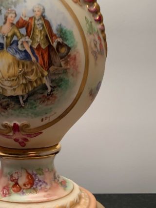 Antique Hand Painted Porcelain Vase Lamp,  Signed. 3