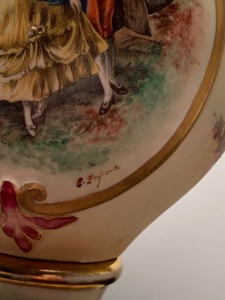 Antique Hand Painted Porcelain Vase Lamp,  Signed. 4