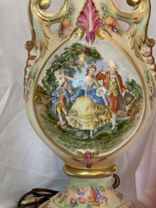 Antique Hand Painted Porcelain Vase Lamp,  Signed. 6