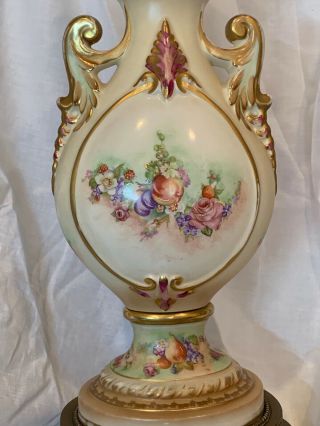 Antique Hand Painted Porcelain Vase Lamp,  Signed. 8
