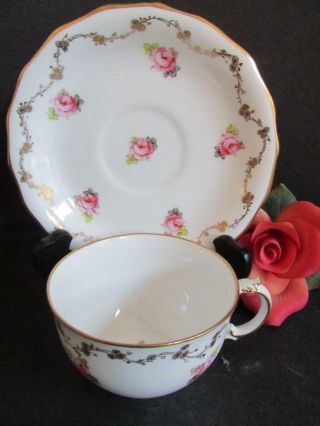 Antique Royal Crown Derby English Cup & Saucer Pink Roses 171