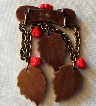 ANTIQUE CARVED WOOD AND BRASS BROOCH 2