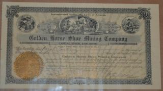 Golden Horse Shoe Mining Company 1911 Antique Stock Certificate