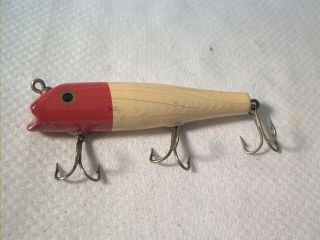 Vintage Old Wood Fishing Lure Paw Paw Jc Higgins Darter Red & White