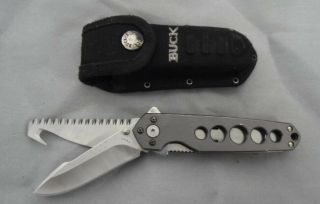 Buck Knife 183 Alpha Crosslock Grey Aluminum Handle Usa Made 2004 Guthook Saw