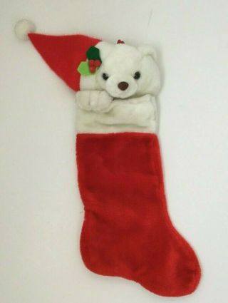 Smithy Vtg Christmas Stocking Plush Red White Polar Teddy Bear 23 Inch