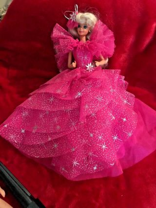 Vintage 1966 Happy Holidays Blonde Hot Pink Silver Star Dress Gown Barbie Doll