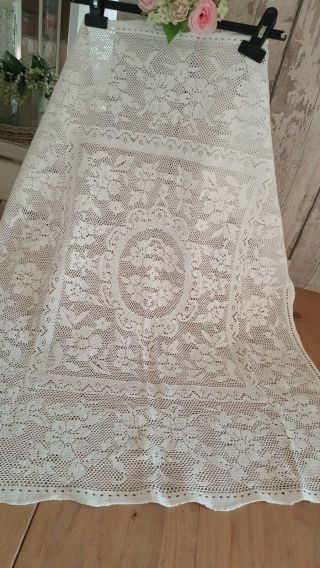 Small Vintage White Cotton Lace Cottage Window Panel Small Tablecloth 29 " X33 "