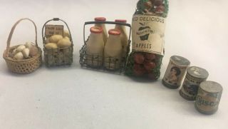 1980s Vtg Miniature Dollhouse Canned Goods Grocery Store Kitchen Milk Eggs Apple
