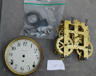 Antique Seth Thomas Brass Clock Movement,  Dial Door,  Hands,  Gong Coil (11)