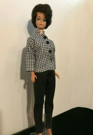 1960s Mod Barbie Clone 2 Pc Outfit - B&w Houndstooth Jacket & Black Pants