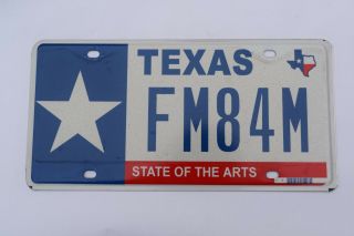 Expired Texas State Of The Arts License Plate; Fm84m; Antique Auto