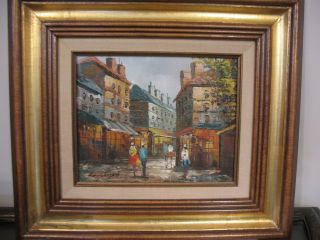 Vintage Henri Rogers Oil Painting On Wood,  Paris Street