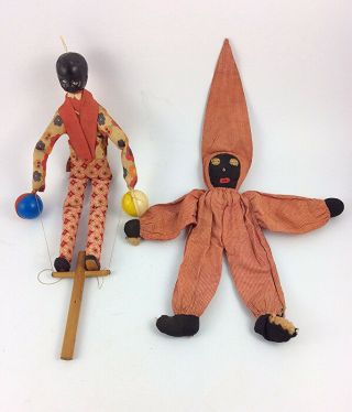 Antique Black Americana Folk Art Doll & Dancing Puppet Jigger