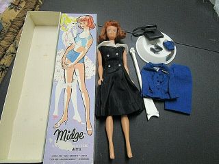 Vintage Barbie Midge Doll With Teeth Mattel Box,  Stand,  Fashions & Accessories