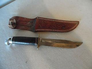 Vintage Western Fixed Blade Hunting Knife With Leather Sheath Boulder Colorado