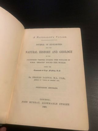 Darwin Naturalist’s Voyage Round the World,  book antique,  London John Murray 2