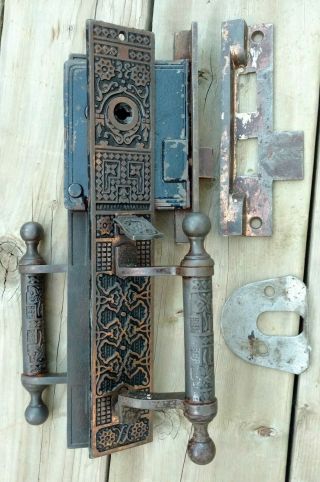 Victorian Door Lock Hardware Set Russell & Erwin Handles Bronze Brass