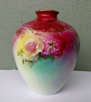 Royal Bayreuth - Antique Bavarian Porcelain Vase W/ Roses